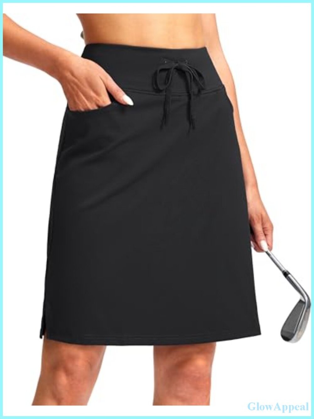 Women's Athletic Skort Knee Length 6 Pockets High Waisted Drawstring Golf Tennis